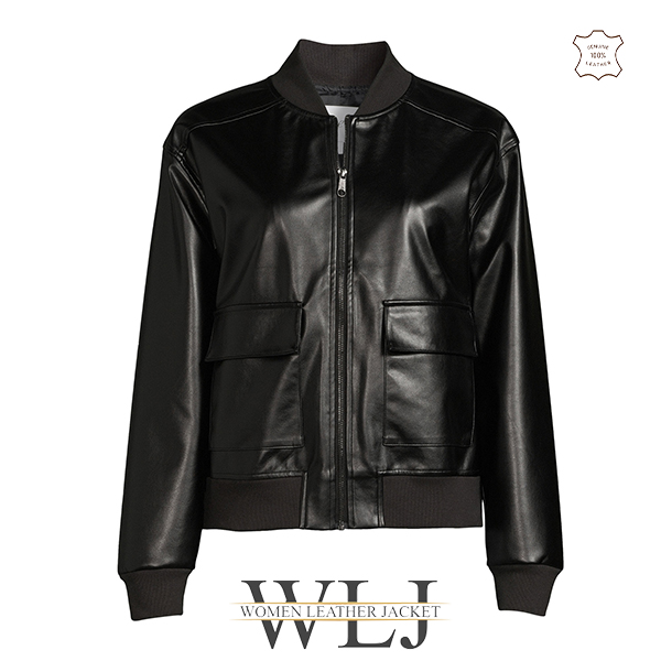 Black Leather Bomber Jacket For Women