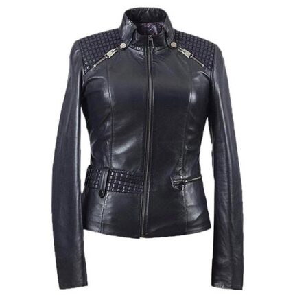 Leather Biker Jacket For Women Slim Fit Genuine Leather